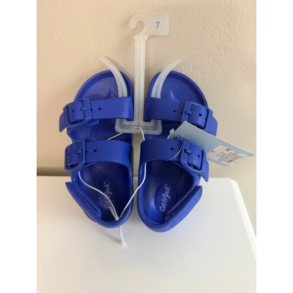 Cat & Jack Parker Slide Sandals Toddler 7 Blue Double Buckle Water Shoes NWT